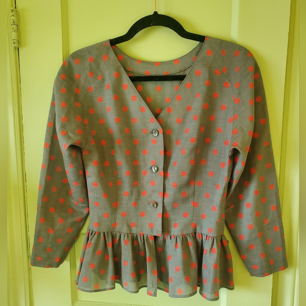 Vintage pinup rockabilly handmade polka dot button up frilly blouse top - Picture 2 of 8